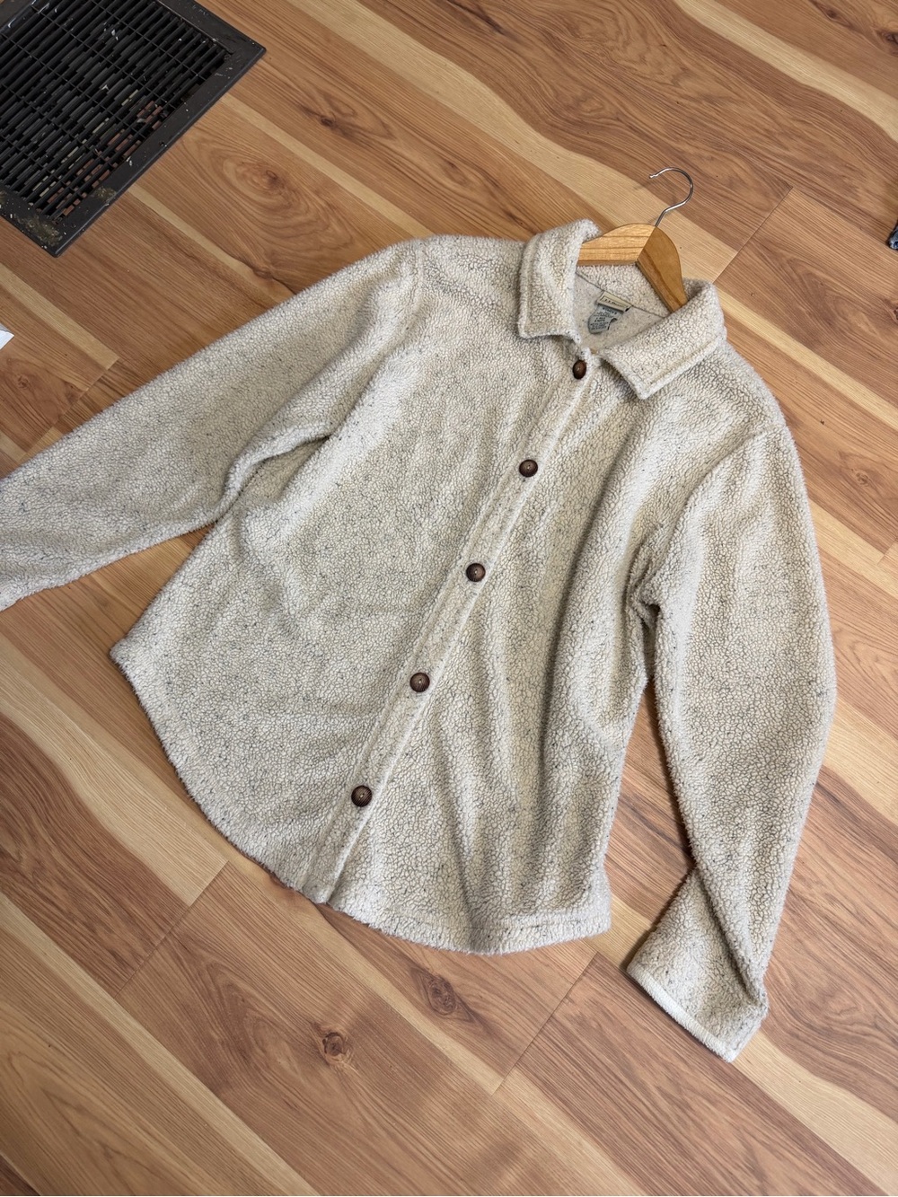 L.L Bean Cream Sherpa Button-Up Shacket - Picture 2 of 4